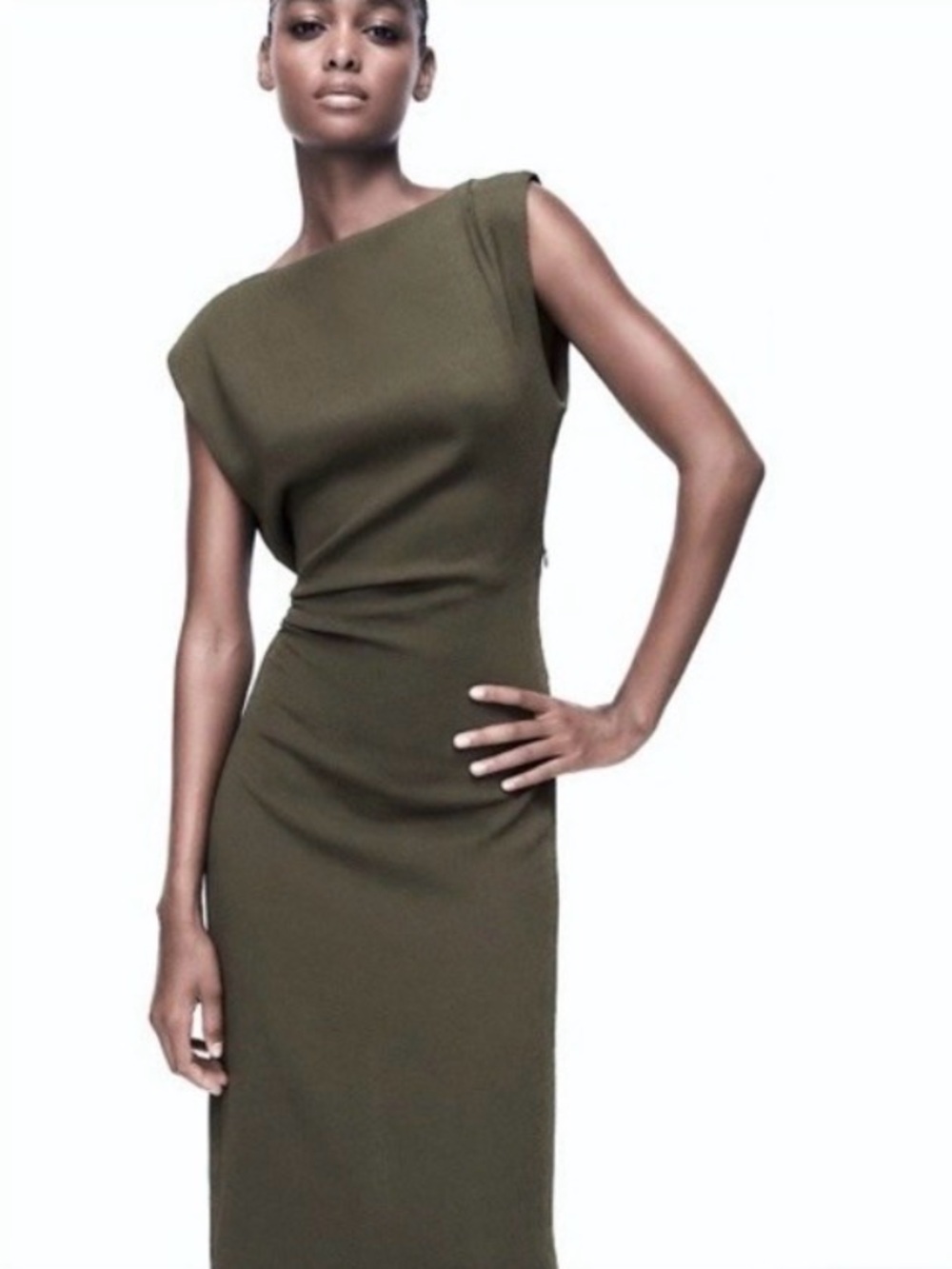 Zara Olive Asymmetric Sheath Dress